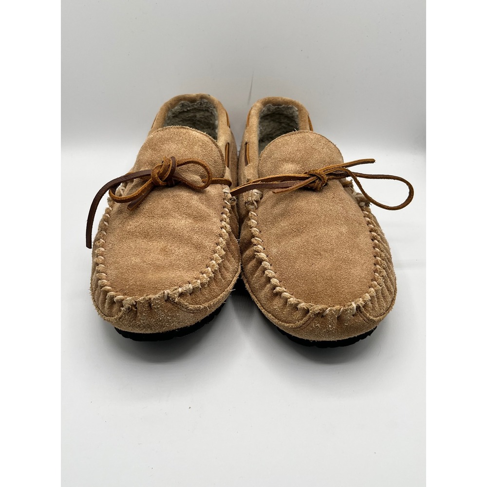 Minnetonka Men  4154 Pile Lined Hardsole Suede‎ Moccasin Slippers Tan Size 12M